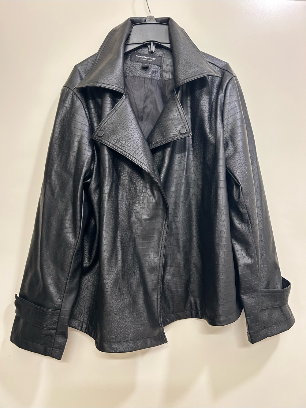 Marc New York Faux Leather Croco Drape Jacket, Black, Size 1X